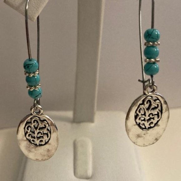 Oval Beaded Dangle Earrings - Picture 2 of 10